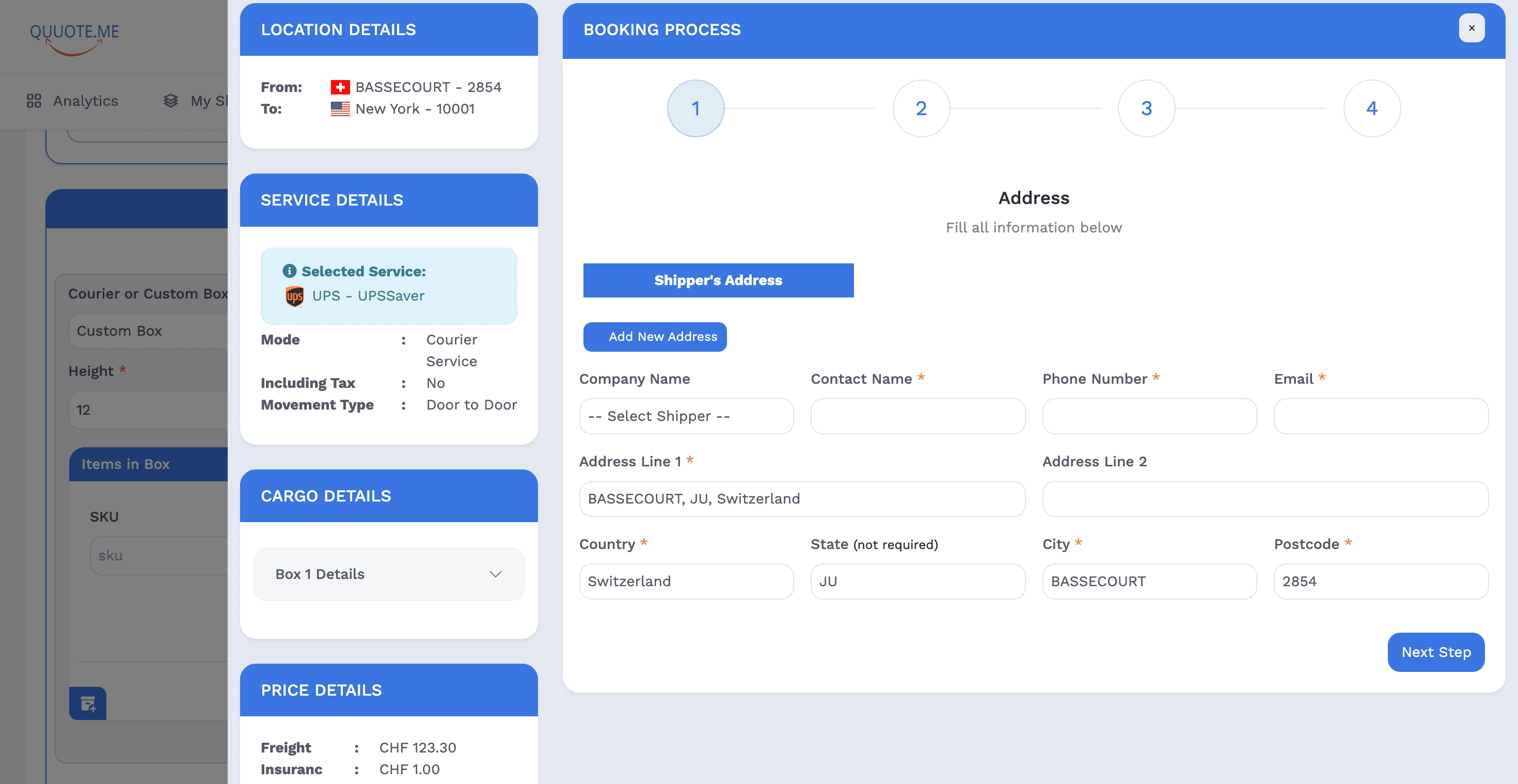 Shipment booking flow
